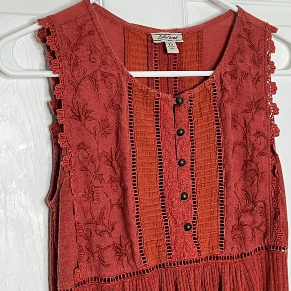 Lucky Brand Babydoll Top sz XS Linen Blend Embroidered Lace Y2K - Picture 2 of 6
